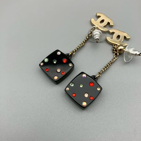 CHANEL (シャネル) ヴィンテージ ココマーク ラインストーン ミラー ピアス