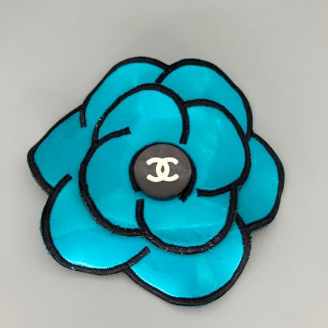 CHANEL (シャネル) ヴィンテージ カメリア ココマーク ブルー ブローチ