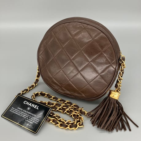 CHANEL (シャネル) ヴィンテージ ラムスキン ブラウン ラウンド ショルダーバッグ