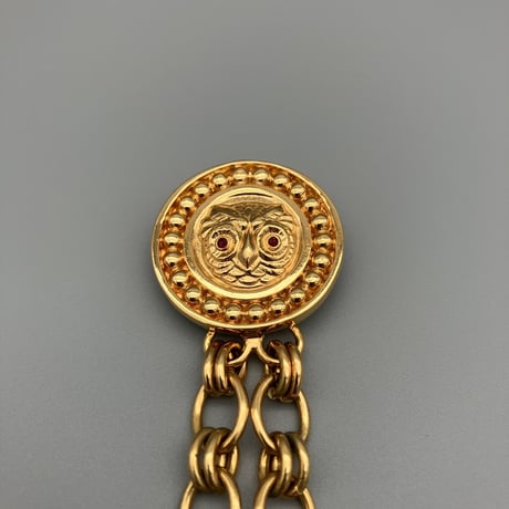 CHANEL (シャネル) ヴィンテージ フクロウ ラインストーン ダブルチェーン ブローチ