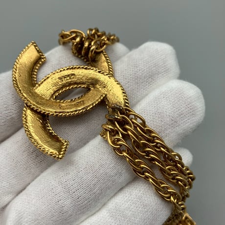 CHANEL (シャネル) ヴィンテージ デカココ ココマーク 3連チェーン ネックレス