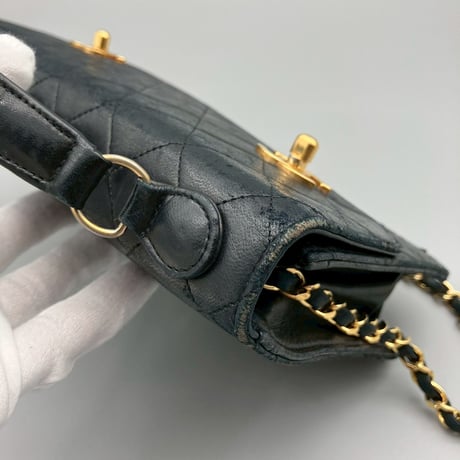 CHANEL (シャネル) ヴィンテージ ダブルターンロック ココマーク ラムスキン ハンドバッグ ショルダーバッグ