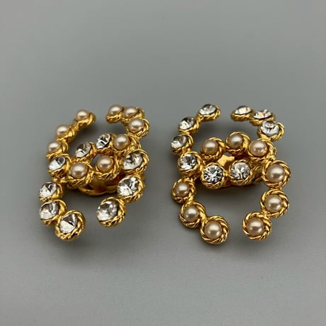 CHANEL (シャネル) ヴィンテージ デカココ ココマーク ラインストーン パール イヤリング