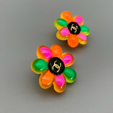 CHANEL (シャネル) ヴィンテージ フラワー ココマーク マルチカラー イヤリング
