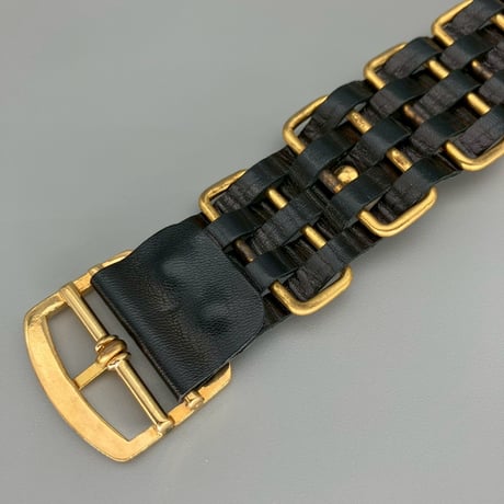CHANEL (シャネル) ヴィンテージ ロゴ レザー チェーンブレスレット