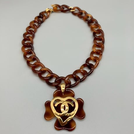 CHANEL (シャネル) ヴィンテージ べっ甲 クローバー ココマーク ハート ネックレス