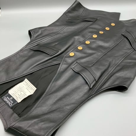 CHANEL (シャネル) ヴィンテージ ラムスキン レザー ロゴボタン ベスト