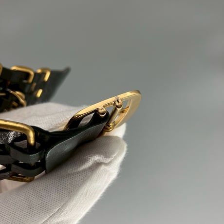 CHANEL (シャネル) ヴィンテージ ロゴ レザー チェーンブレスレット