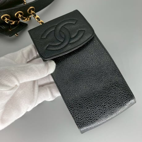 CHANEL (シャネル) ヴィンテージ キャビアスキン マルチポーチ ココマーク ベルト