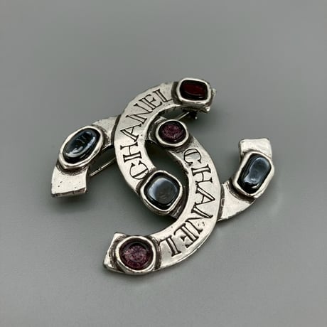 CHANEL (シャネル) ヴィンテージ 31 RUE CAMBON PARIS グリポア カラーストーン ココマーク ブローチ