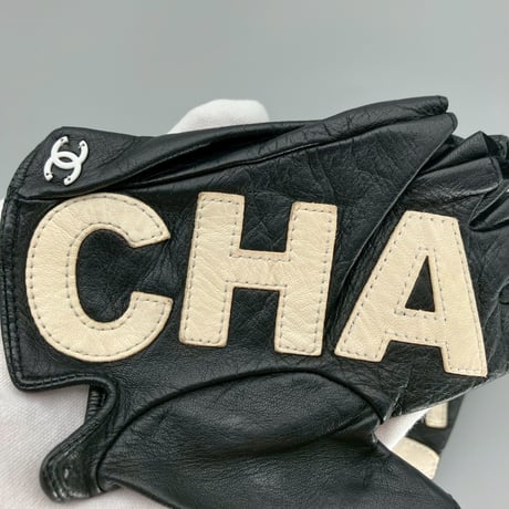 CHANEL (シャネル) ヴィンテージ ロゴ ココマーク レザー 手袋 グローブ