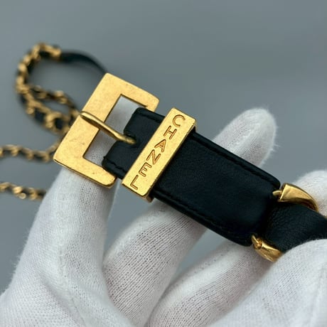 CHANEL (シャネル) ヴィンテージ クローバー ロゴ レザー チェーン ベルト