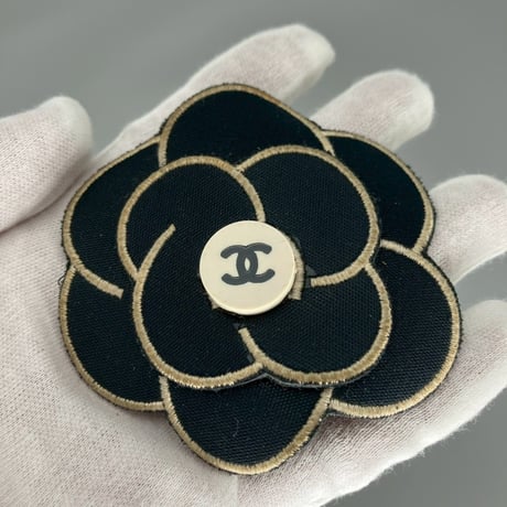 CHANEL (シャネル) ヴィンテージ ココマーク カメリア ブラック ブローチ