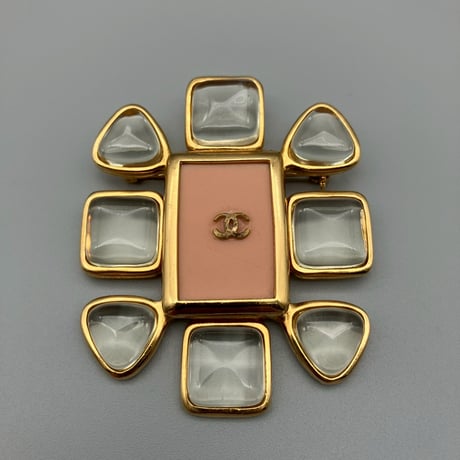 CHANEL (シャネル) ヴィンテージ カラーストーン グリポア クリア ココマーク ブローチ