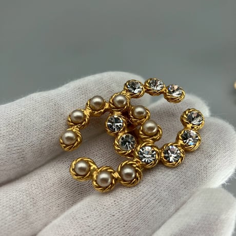 CHANEL (シャネル) ヴィンテージ デカココ ココマーク ラインストーン パール イヤリング