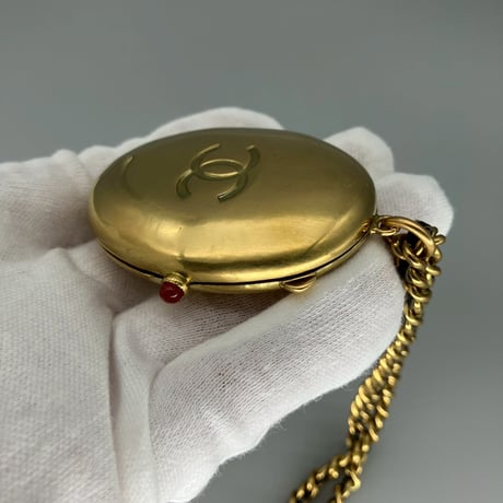 CHANEL (シャネル) ヴィンテージ ロケットペンダント ココマーク グリポア カラーストーン レザーチェーン ネックレス