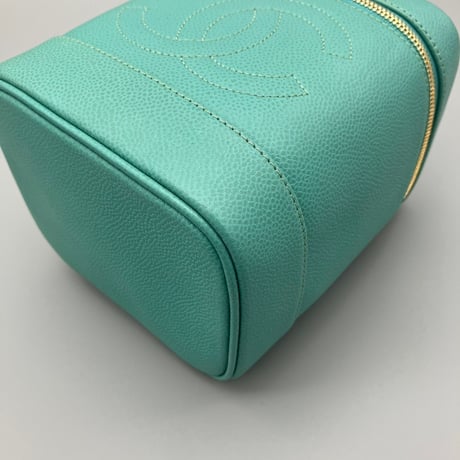 CHANEL (シャネル) ヴィンテージ デカココ ココマーク キャビアスキン グリーン バニティ ハンドバッグ