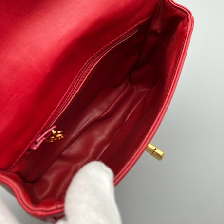 CHANEL (シャネル) ヴィンテージ ラムスキン トリプルココマーク ターンロック レッド ウエストバッグ