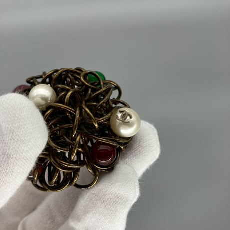 CHANEL (シャネル) ヴィンテージ グリポア カラーストーン パール ココマーク ブローチ