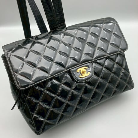 CHANEL (シャネル) ヴィンテージ ココマーク マトラッセ ターンロック パテントレザー エナメル リュックサック バックパック