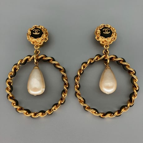 CHANEL (シャネル) ヴィンテージ ココマーク パール サークル スイング イヤリング