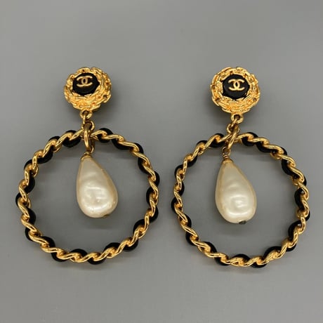 CHANEL (シャネル) ヴィンテージ ココマーク パール ラウンド スイング イヤリング