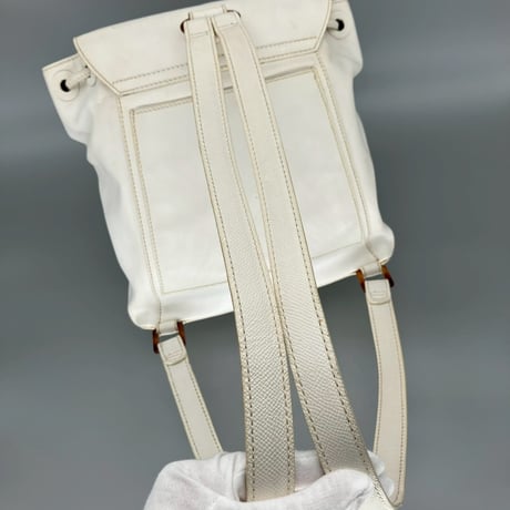 CHANEL (シャネル) ヴィンテージ べっ甲 ターンロック ココマーク ホワイト リュックサック バックパック