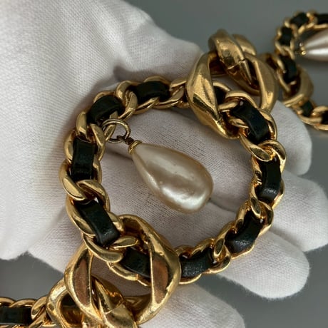 CHANEL (シャネル) ヴィンテージ レザー パール サークル チェーンベルト