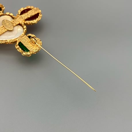 CHANEL (シャネル) ヴィンテージ カラーストーン グリポア パール ハート クロス ブローチ