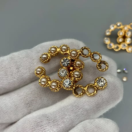 CHANEL (シャネル) ヴィンテージ デカココ ココマーク ラインストーン パール イヤリング
