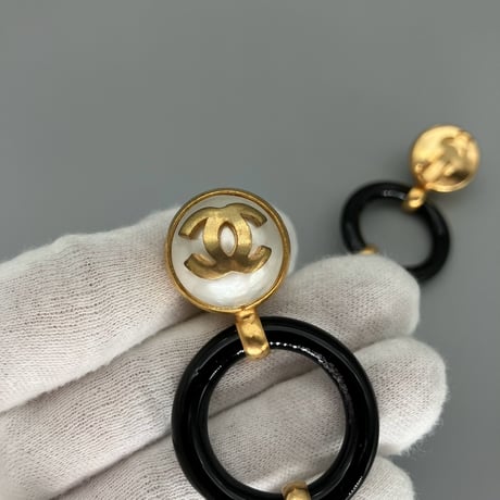 CHANEL (シャネル) ヴィンテージ ココマーク パール サークル スイング 大振り イヤリング