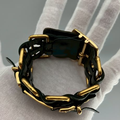 CHANEL (シャネル) ヴィンテージ ロゴ レザー チェーンブレスレット
