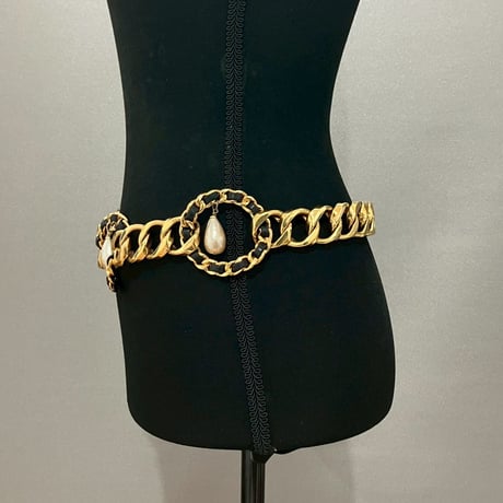 CHANEL (シャネル) ヴィンテージ レザー パール サークル チェーンベルト