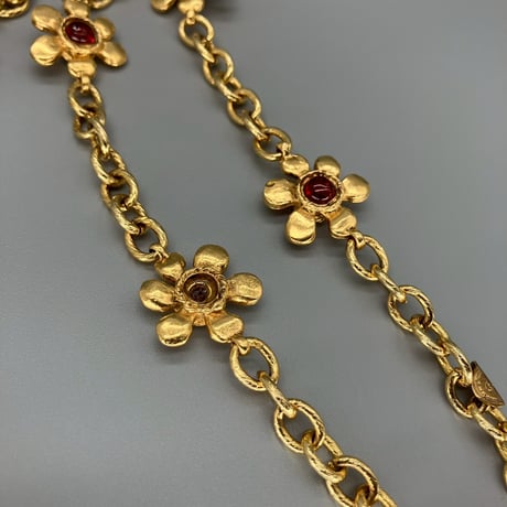 CHANEL (シャネル) ヴィンテージ グリポア カラーストーン フラワー ロングチェーン ネックレス