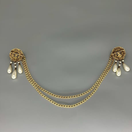 CHANEL (シャネル) ヴィンテージ カラーストーン グリポア パール チェーンブローチ