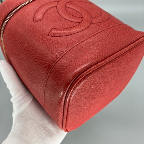 CHANEL (シャネル) ヴィンテージ デカココ ココマーク キャビアスキン レッド バニティ ハンドバッグ