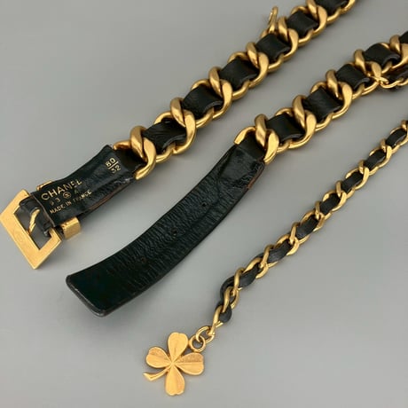 CHANEL (シャネル) ヴィンテージ クローバー ロゴ レザー チェーン ベルト