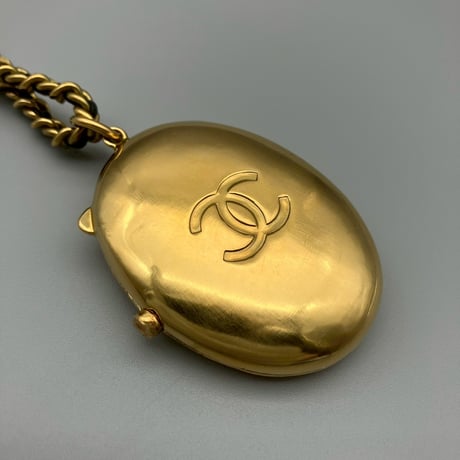 CHANEL (シャネル) ヴィンテージ ロケットペンダント ココマーク レザーチェーン ネックレス