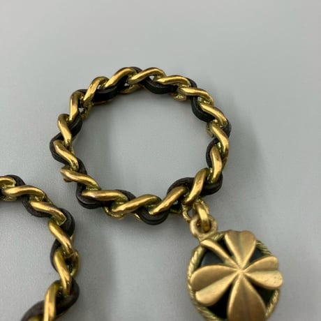 CHANEL (シャネル) ヴィンテージ クローバー レザー スイング イヤリング