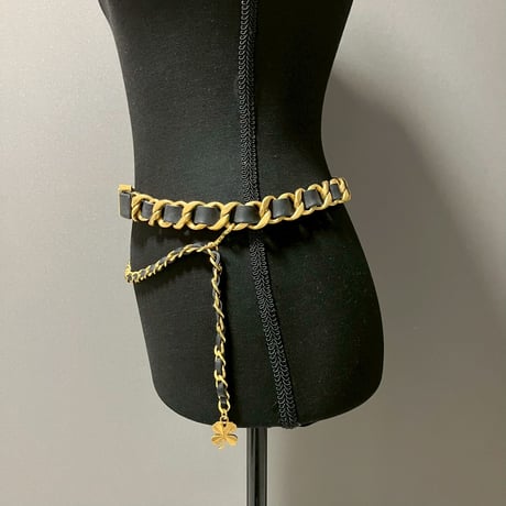 CHANEL (シャネル) ヴィンテージ クローバー ロゴ レザー チェーン ベルト