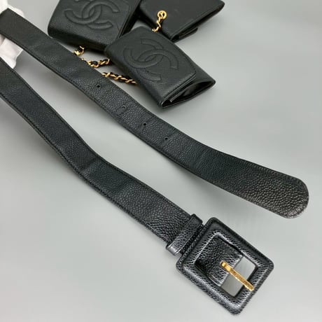 CHANEL (シャネル) ヴィンテージ キャビアスキン マルチポーチ ココマーク ベルト