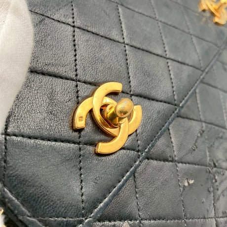 CHANEL (シャネル) ヴィンテージ ダブルターンロック ココマーク ラムスキン ハンドバッグ ショルダーバッグ
