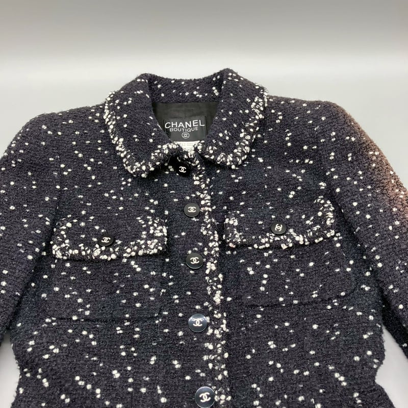 CHANEL (シャネル) ヴィンテージ ツイード 粉雪 ココボタン ジャケット