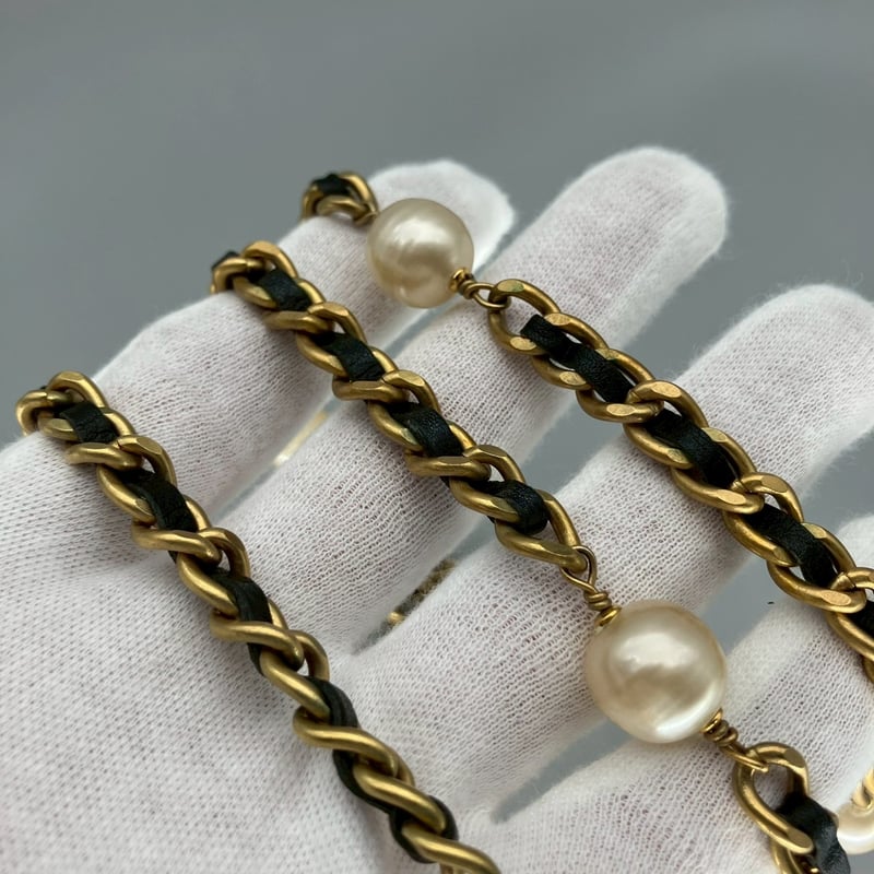 CHANEL (シャネル) ヴィンテージ パール レザーチェーン ロング