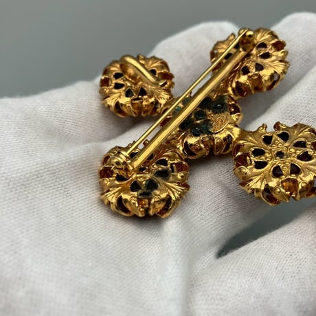 CHANEL (シャネル) ヴィンテージ カラーストーン グリポア ラインストーン クロス 十字架 ブローチ