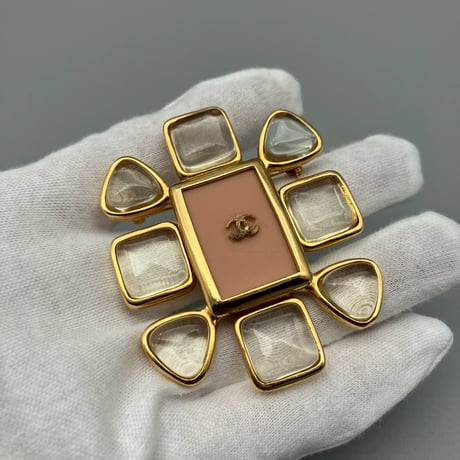 CHANEL (シャネル) ヴィンテージ カラーストーン グリポア クリア ココマーク ブローチ