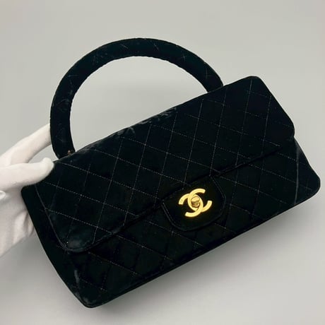 CHANEL (シャネル) ヴィンテージ ベロア ターンロック ココマーク 親子バッグ ハンドバッグ