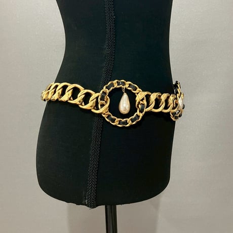 CHANEL (シャネル) ヴィンテージ レザー パール サークル チェーンベルト