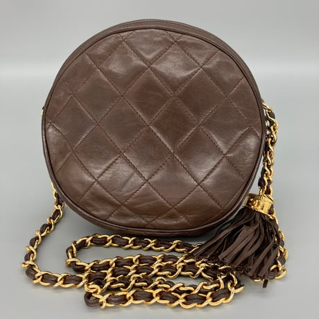 CHANEL (シャネル) ヴィンテージ ラムスキン ブラウン ラウンド ショルダーバッグ