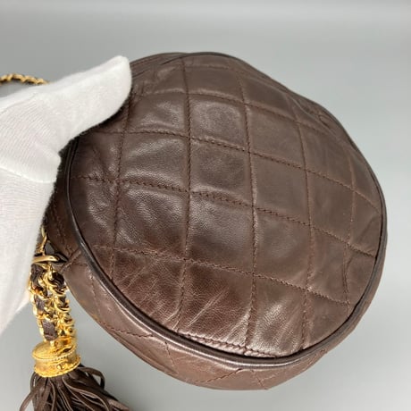CHANEL (シャネル) ヴィンテージ ラムスキン ブラウン ラウンド ショルダーバッグ